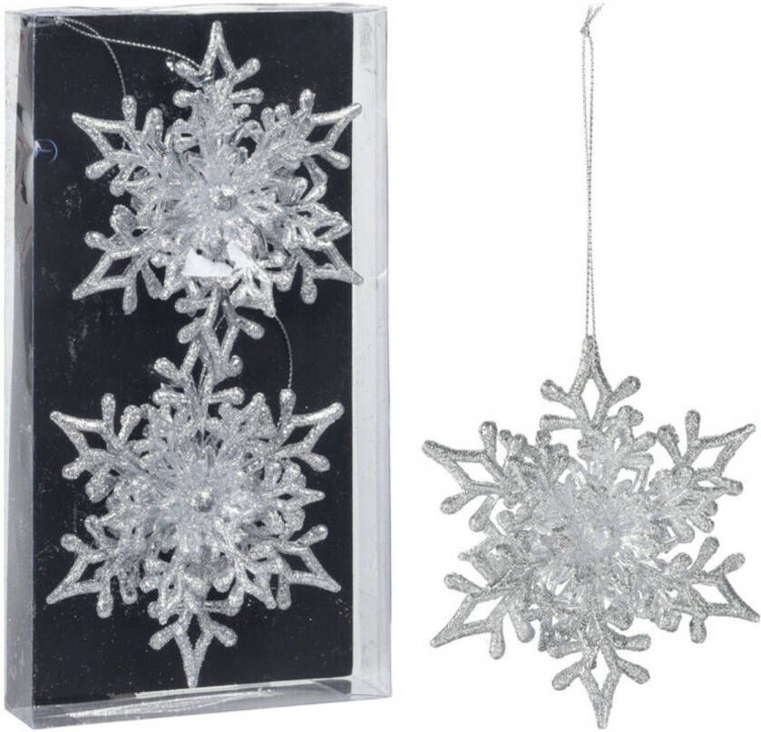Merkloos Christmas Decoration kersthangers sneeuwvlokken 2x -zilver -11 5 cm Kersthangers