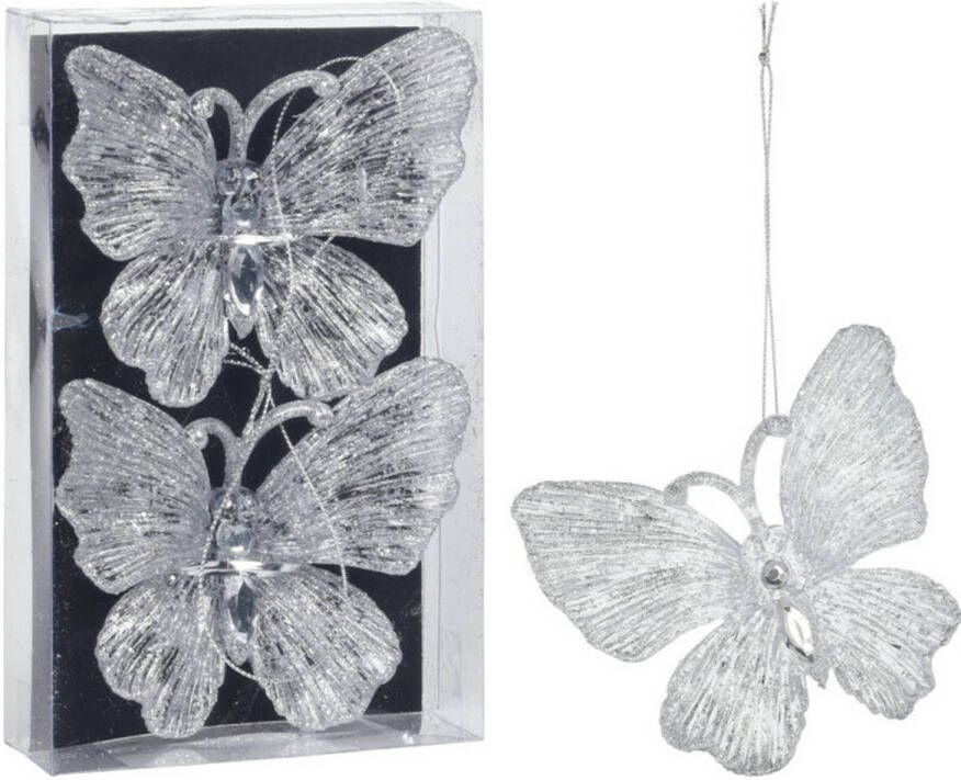 Merkloos Christmas Decoration kersthangers vlinders 2x st- kunststof 15 cm Kersthangers