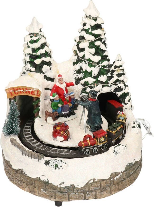 Merkloos Christmas Decoration kersttafereel met rijdende trein -muziek en licht Kerstdorpen
