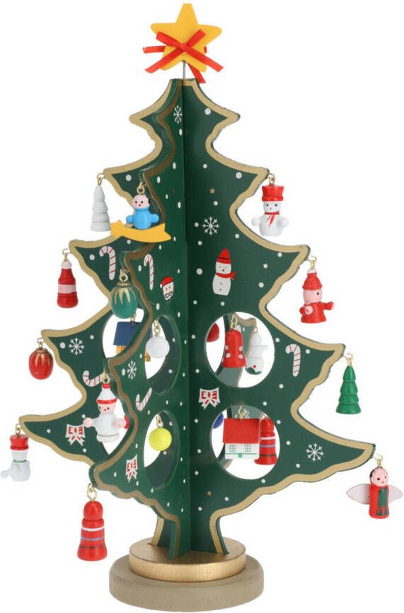 Merkloos Christmas Decoration kleine decoratie kerstboom hout rood 26 cm Houten kerstbomen