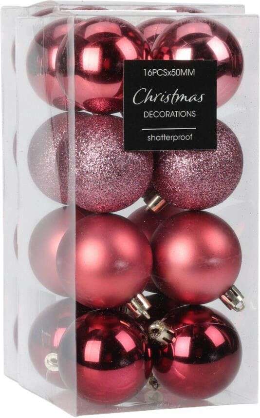 Merkloos Christmas Decoration kleine kerstballen 48x -roze -3 cm -kunststofA  Kerstbal