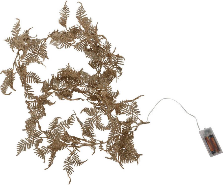 Merkloos Christmas Decoration lichtsnoer slinger 2x bladeren goud -150 cm Guirlandes