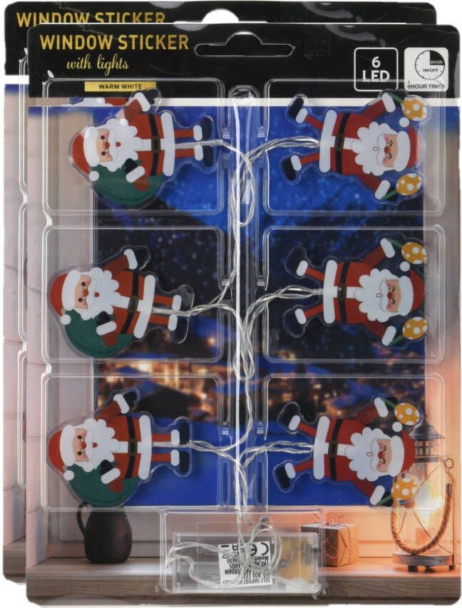 Merkloos Christmas Decoration raamversiering stickers kerstmannen -2x -met licht Lichtsnoeren