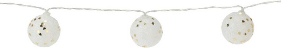 Merkloos Christmas Decoration verlichting snoer 10 bollen wit glitters -150 cm Lichtsnoeren