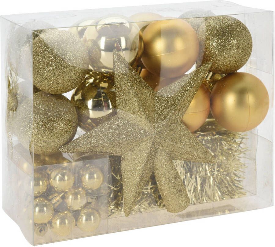 Merkloos Christmas Decorations kerstballen set 54-dlg goud voor kleine boom Kerstbal