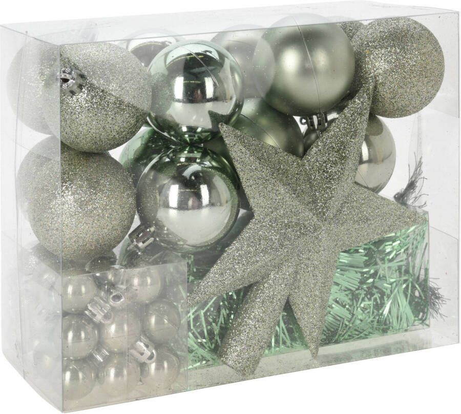 Merkloos Christmas Decorations kerstballen set 54-dlg mint groen voor kleine boom Kerstbal