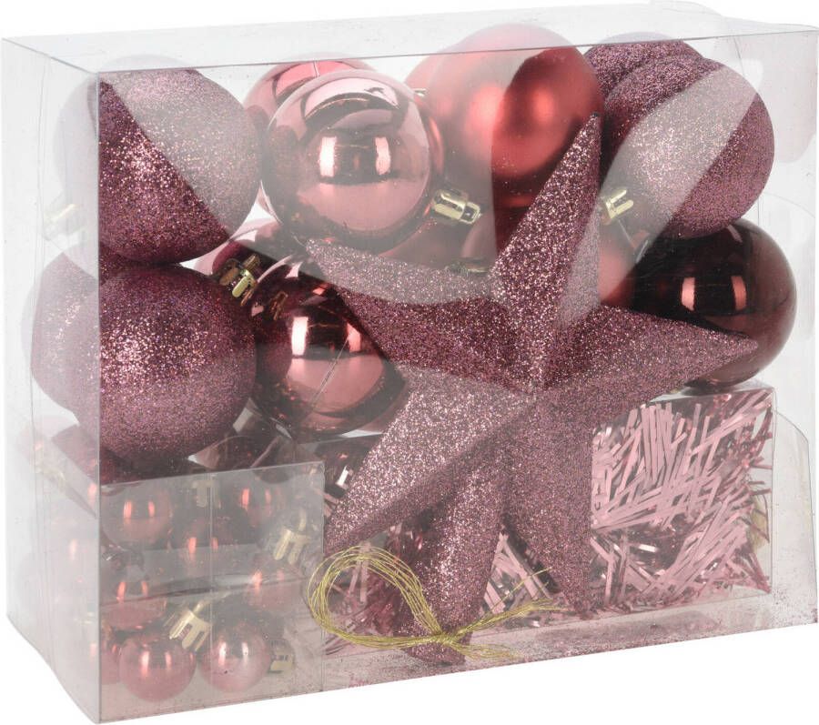 Merkloos Christmas Decorations kerstballen set 54-dlg roze voor kleine boom Kerstbal