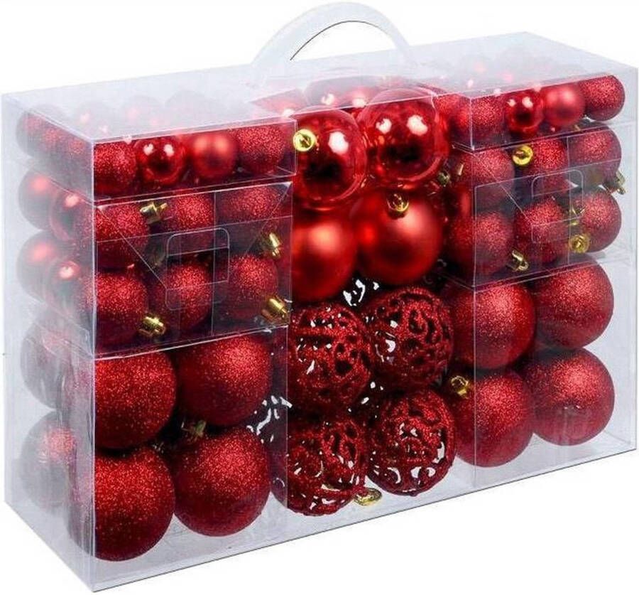 Christmas Gifts 100 Kerstballen Set Kerstversiering Binnen & Buiten Plastic Kunststof Ø3 4 6 cm Rood