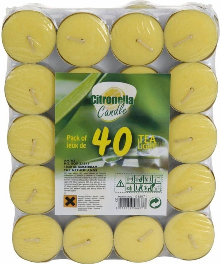 Merkloos Citronella waxinelichtjes 40x stuks geel geurkaarsen