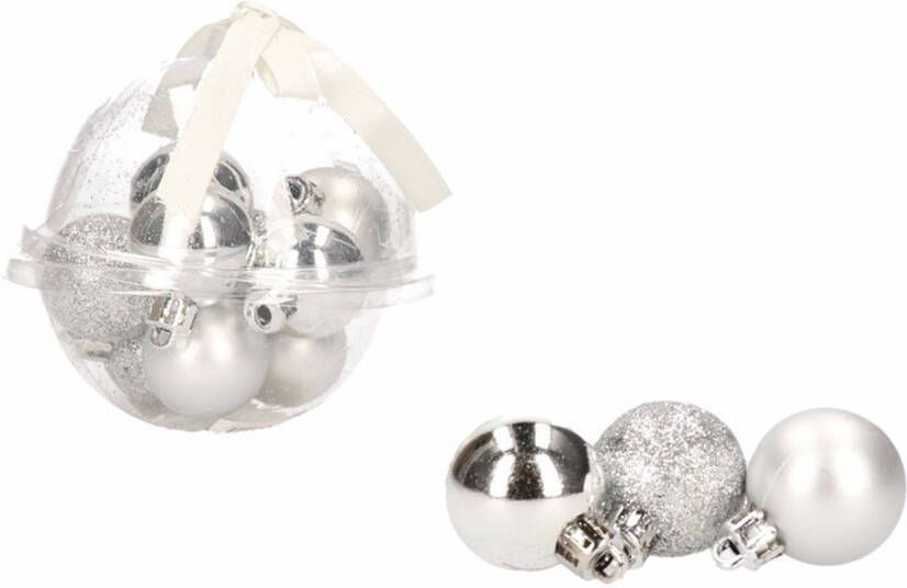 Merkloos Kerstboom decoratie mini kerstballetjes 3 cm 12 x Classic Silver Kerstbal