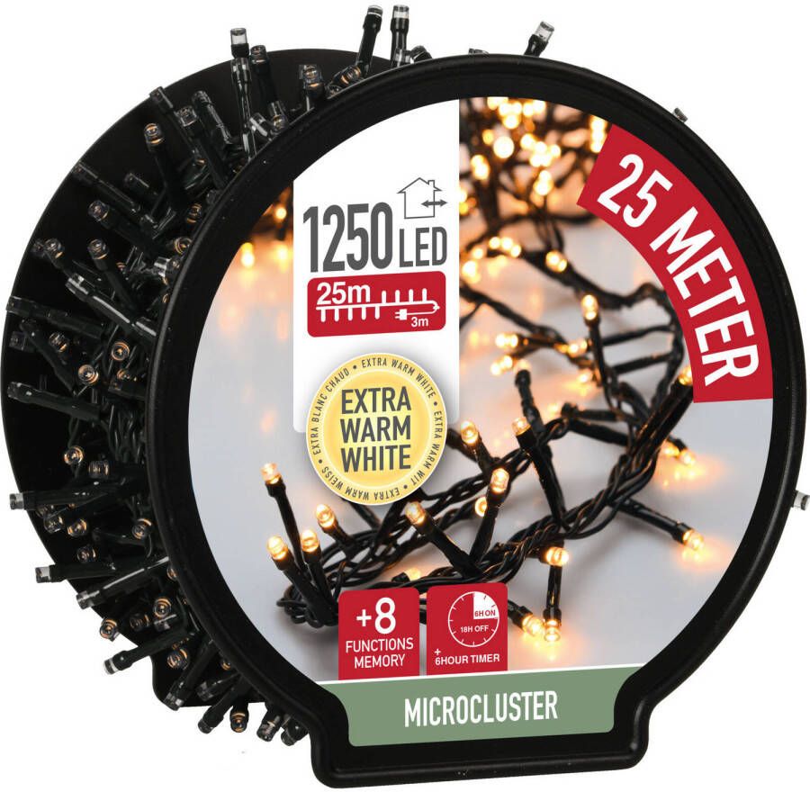 Merkloos DecorativeLighting Micro Cluster met Haspel 1250 LED 25 meter met timer extra warm wit