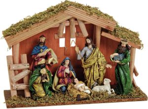 Merkloos Complete kerststal inclusief kerstbeelden 30 x 21 x 10 cm hout Kerststallen