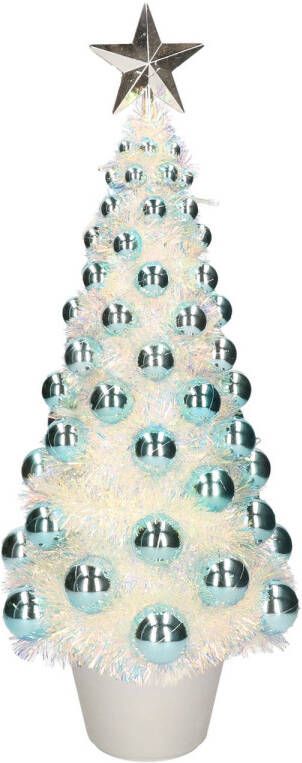 Merkloos Complete mini kunst kerstboom kunstboom blauw met lichtjes 50 cm Kunstkerstboom