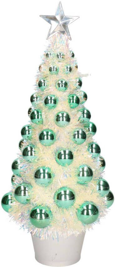Merkloos Complete mini kunst kerstboom kunstboom groen met lichtjes 40 cm Kunstkerstboom