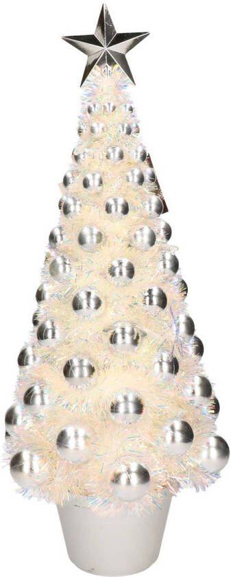 Merkloos Complete Mini Kunst Kerstboom Kunstboom Zilver Met Lichtjes 50 Cm Kunstkerstboom