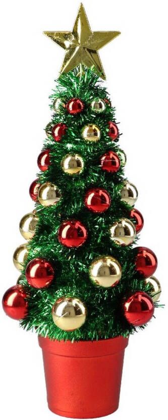 Merkloos Complete mini kunst kerstboompje kunstboompje groen goud rood met kerstballen 30 cm Kunstkerstboom
