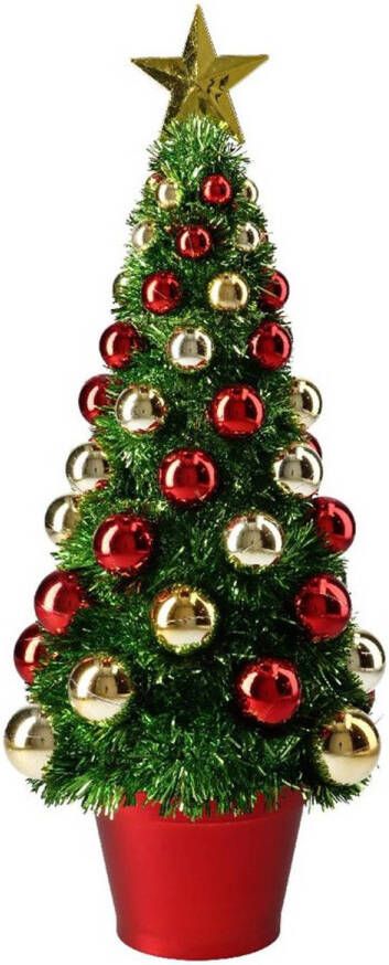 Merkloos Complete mini kunst kerstboompje kunstboompje groen goud rood met kerstballen 40 cm Kunstkerstboom