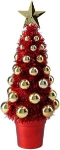 Merkloos Complete Mini Kunst Kerstboompje kunstboompje Rood goud Met Kerstballen 30 Cm Kunstkerstboom