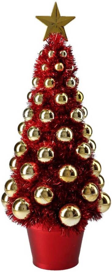 Merkloos Complete mini kunst kerstboompje kunstboompje rood goud met kerstballen 40 cm Kunstkerstboom