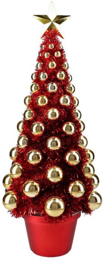 Merkloos Complete mini kunst kerstboompje kunstboompje rood goud met kerstballen 50 cm Kunstkerstboom
