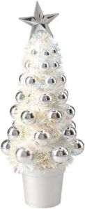 Merkloos Complete Mini Kunst Kerstboompje kunstboompje Zilver Met Kerstballen 29 Cm Kunstkerstboom