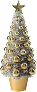 Merkloos Complete mini kunst kerstboompje kunstboompje zilver goud met kerstballen 40 cm Kunstkerstboom