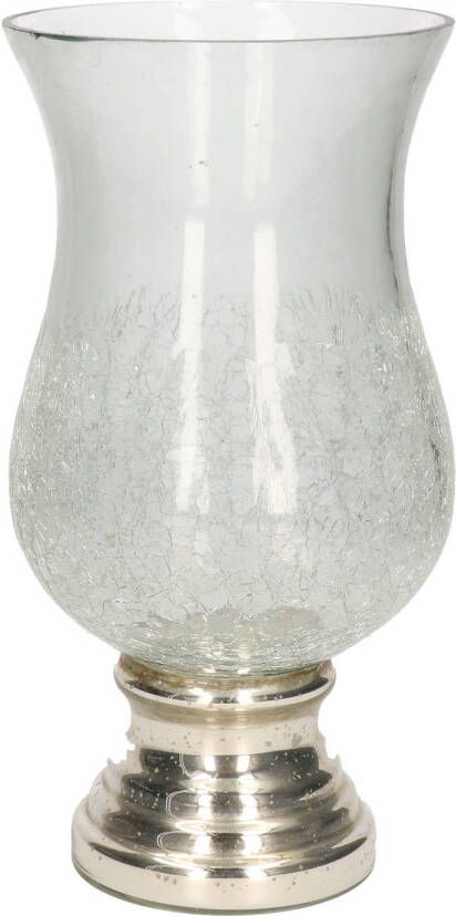 Merkloos Craquele glazen kaarsenhouder voor theelichtjes waxinelichtjes met zilveren voet 26 5 x 13 5 cm Waxinelichtjeshouders