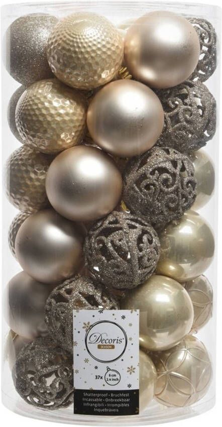 Merkloos Creme mix kerstversiering kerstballenset kunststof 6 cm 36 stuks kerstbal