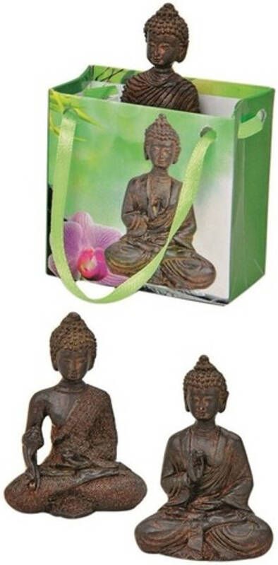 Merkloos Decoratie boeddha beeld in kadotasje bruin 5 cm Beeldjes