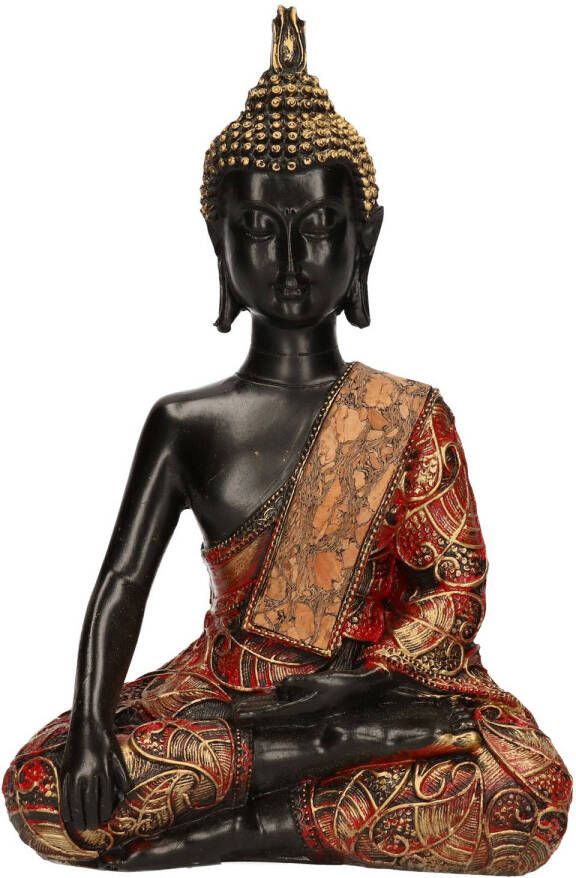 Merkloos Decoratie boeddha beeld zwart goud rood 21 cm type 2 Beeldjes
