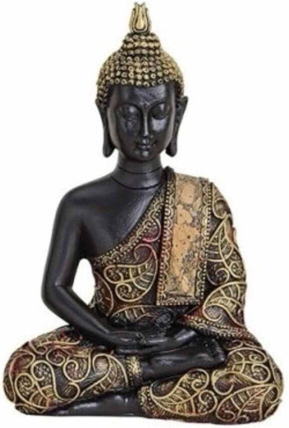 Merkloos Decoratie Boeddha Beeldje Zwart goud 15 Cm Type 1 Beeldjes