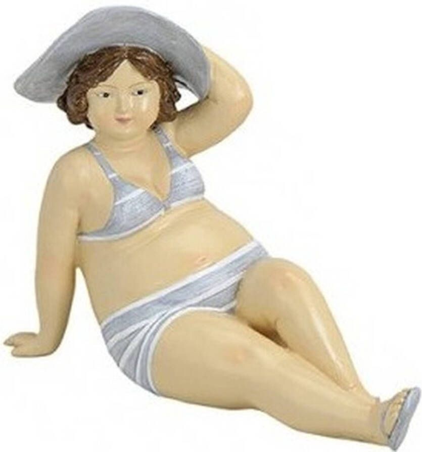 Merkloos Decoratie dikke dames beeldjes 14 cm grijs witte bikini Beeldjes
