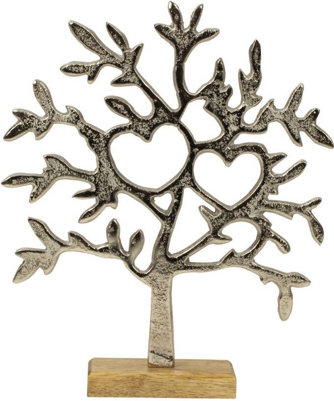 Merkloos Decoratie levensboom Tree of Life aluminium hout -A  23 x 26 cm zilver kleurig Beeldjes