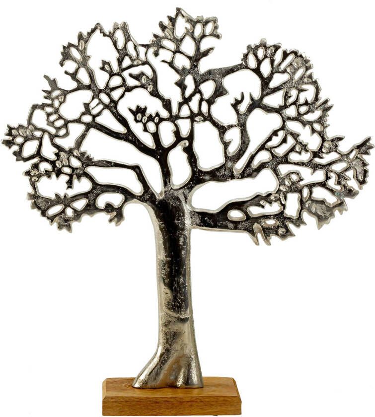 Merkloos Decoratie levensboom Tree of Life aluminium hout -  31 x 34 cm zilver kleurig Beeldjes