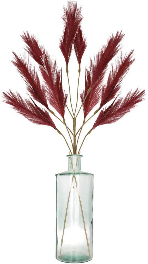 Merkloos Decoratie pampasgras kunst pluimen in vaas gerecycled glas bordeaux rood 98 cm Kunsttakken