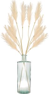 Merkloos Decoratie pampasgras kunst pluimen in vaas gerecycled glas creme wit 98 cm Kunsttakken