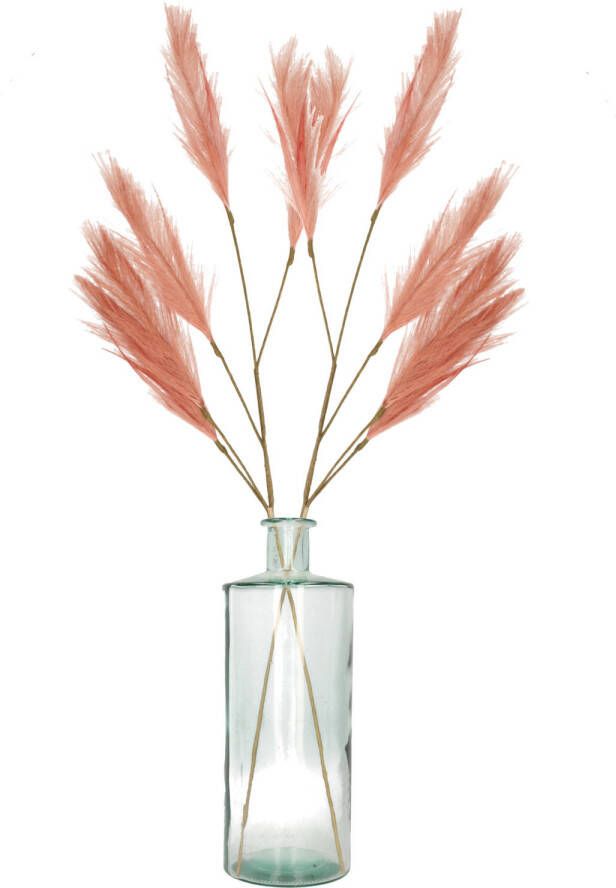 Merkloos Decoratie pampasgras kunst pluimen in vaas gerecycled glas oudroze 98 cm Kunsttakken