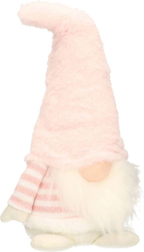 Merkloos Decoratie pop gnome dwerg decoratie pop 20 cm lichtroze wit Kerstman pop