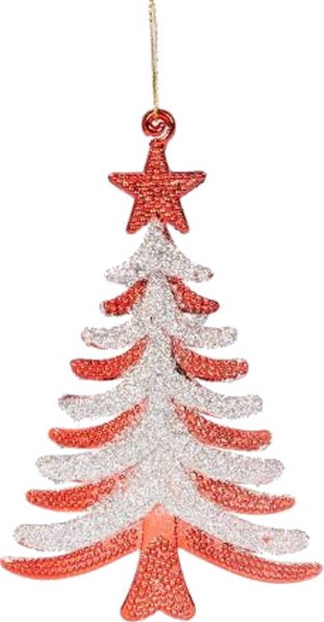Merkloos Decoratieve hanger met glitter Kerstboom 13 x 13 cm Rood