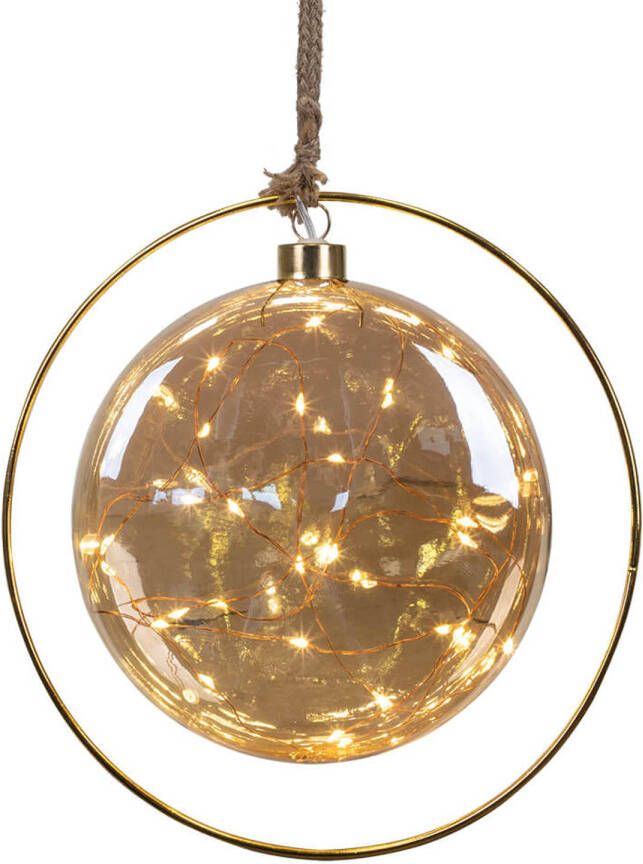 Merkloos Decoratieve Kerstverlichting Glazen Bal Plat 15 cm met 30 LED&apos;s