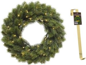 Merkloos Dennenkrans 40 cm met verlichting en met gouden hanger Kerstkransen