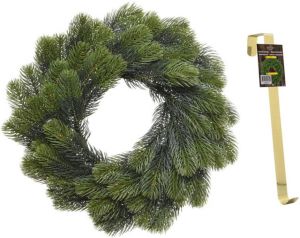 Merkloos Dennenkrans 50 cm met 106 takken kerstversiering met gouden hanger Kerstkransen