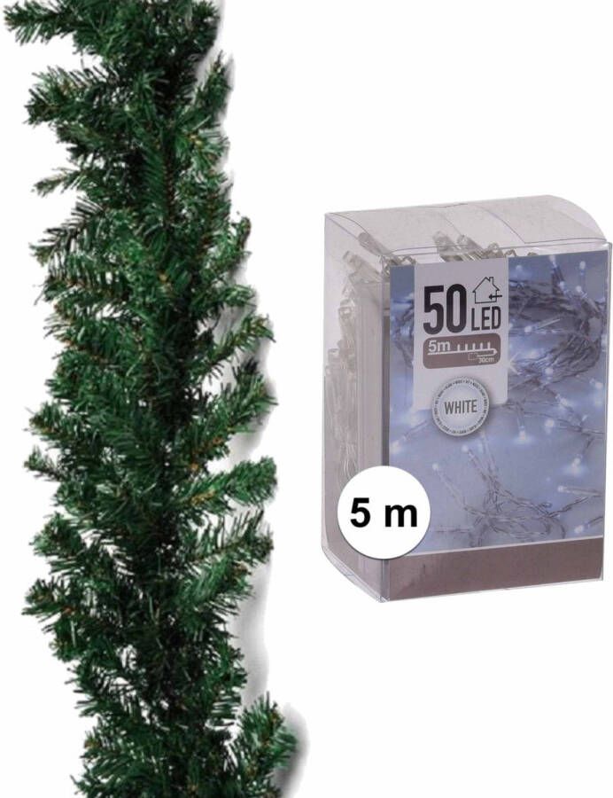Merkloos Dennenslinger dennen guirlande groen 270 cm met helder witte verlichting Kerstslingers