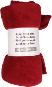 Merkloos Diep rode fleece deken van 150 x 200 cm Plaids