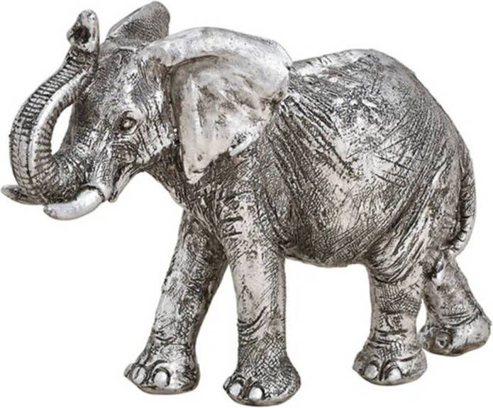 Merkloos Dieren beeldje Indische olifant zilver 16 x 12 x 6 cm Olifanten beeldjes van keramiek