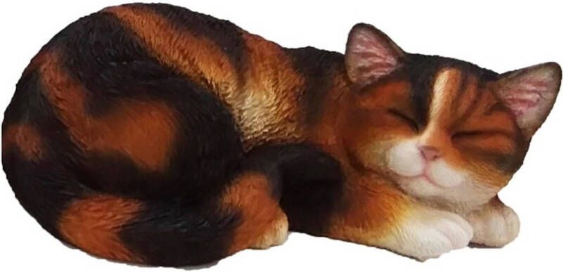 Merkloos Dierenbeeldje gekleurd katten poezen kitten slapend 28 cm Beeldjes