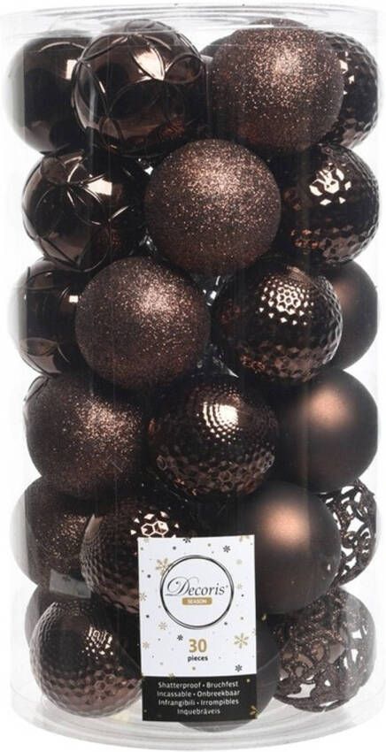 Merkloos Donker bruine kerstversiering kerstballen set kunststof 6 cm 36x