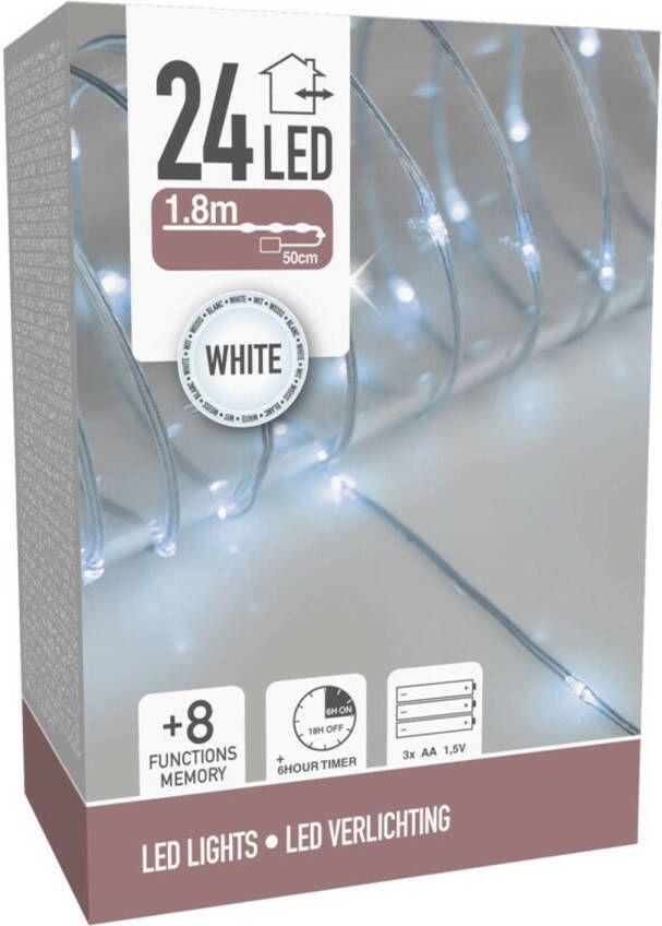 Merkloos Draadverlichting lichtsnoer met 24 lampjes helder wit op batterij 180 cm Lichtsnoeren