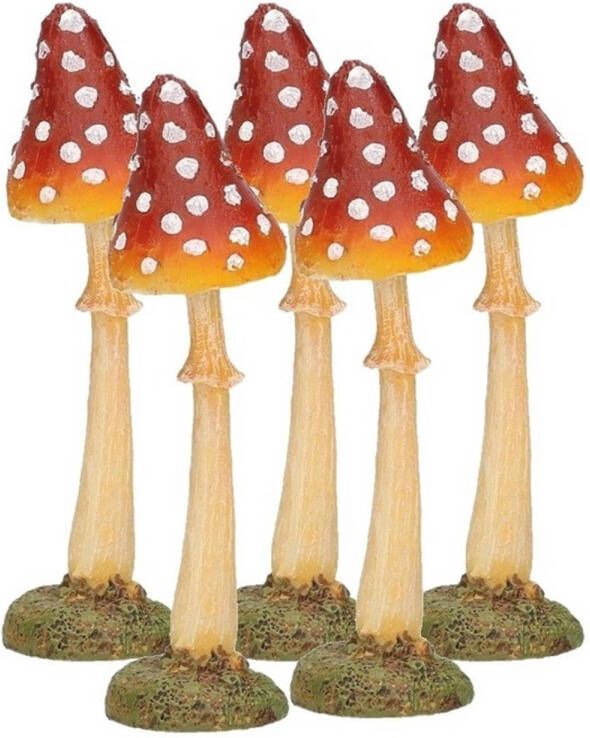 Merkloos Een set van 5 herfst decoratie paddenstoelen vliegenzwammen 12 cm
