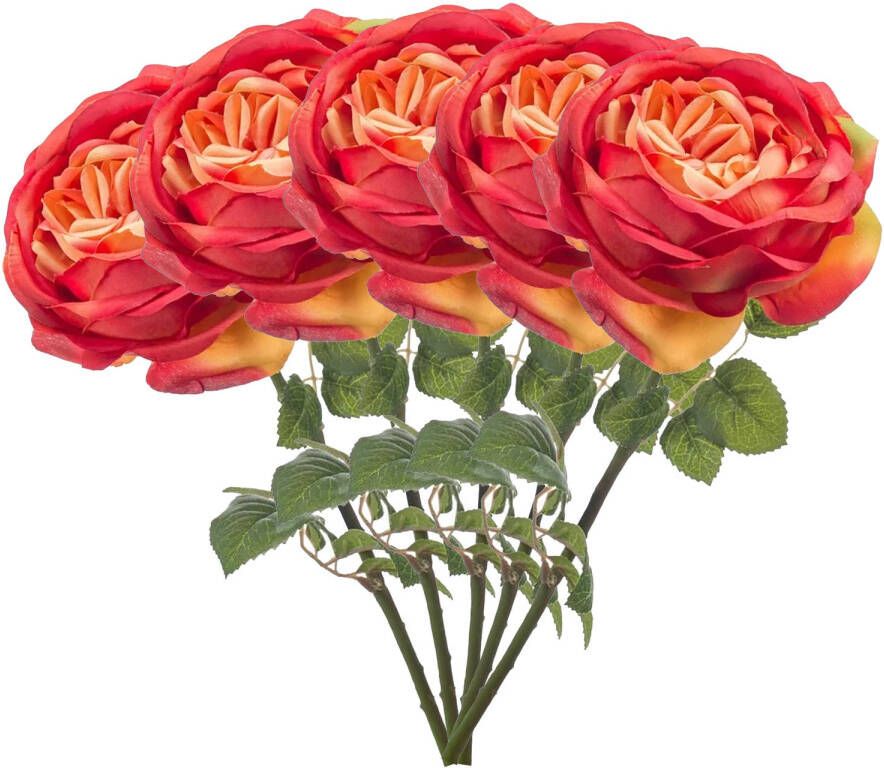 Merkloos Emerald Kunstbloem roos Vicky 5x oranje 66 cm kunststof steel decoratie bloemen Kunstbloemen
